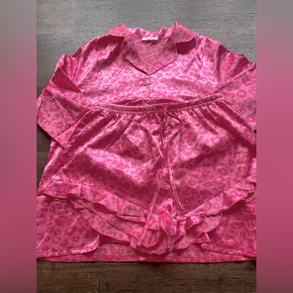 Pink Leopard Print Pajama Set